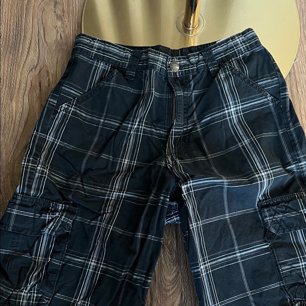 Kids Black Plaid Cargo Shorts - Comfortable Everyday Wear - Picture 2 of 3